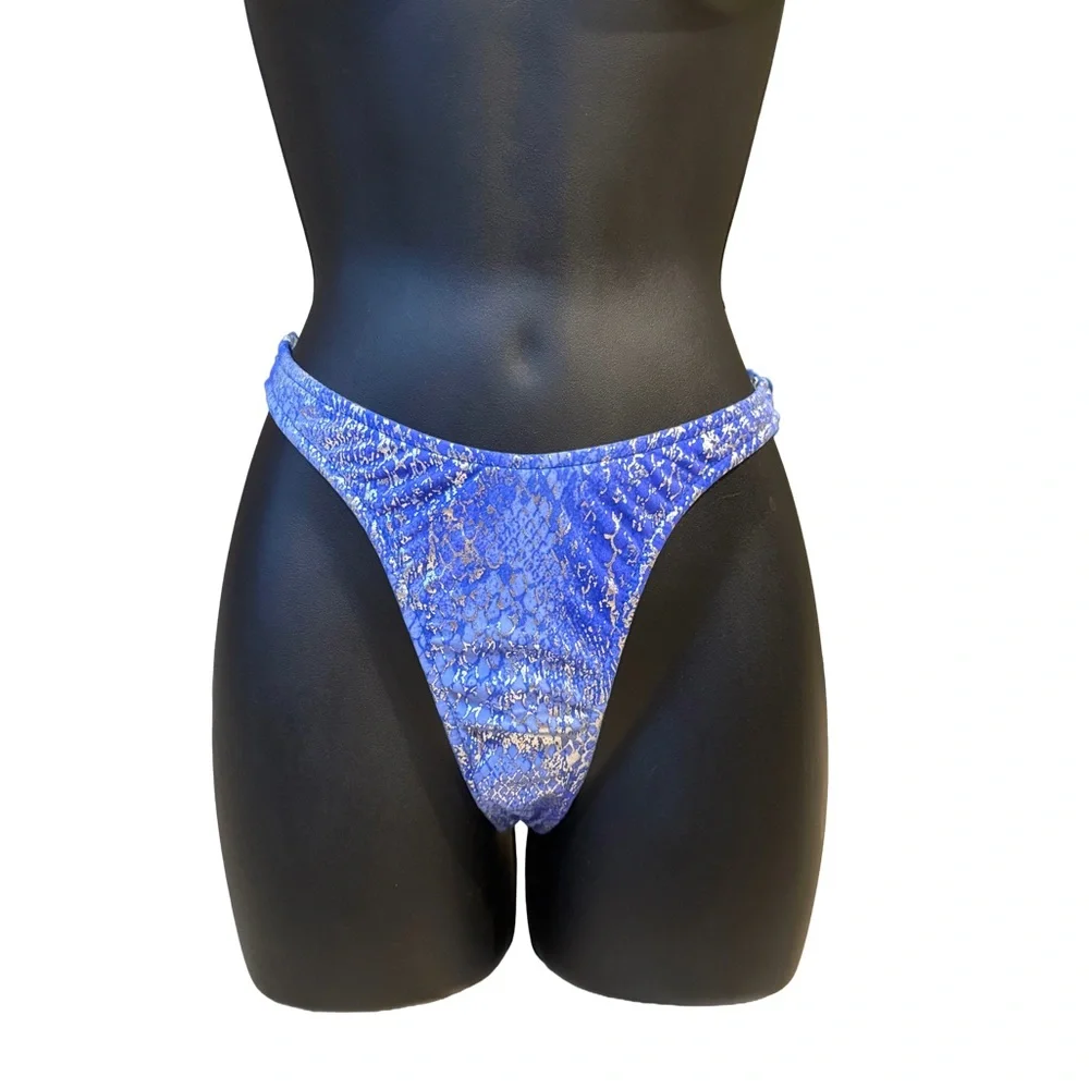 Venus Blue Metallic Snakeskin V String Thong Bottom with Removable Cover - Picture 1 of 6